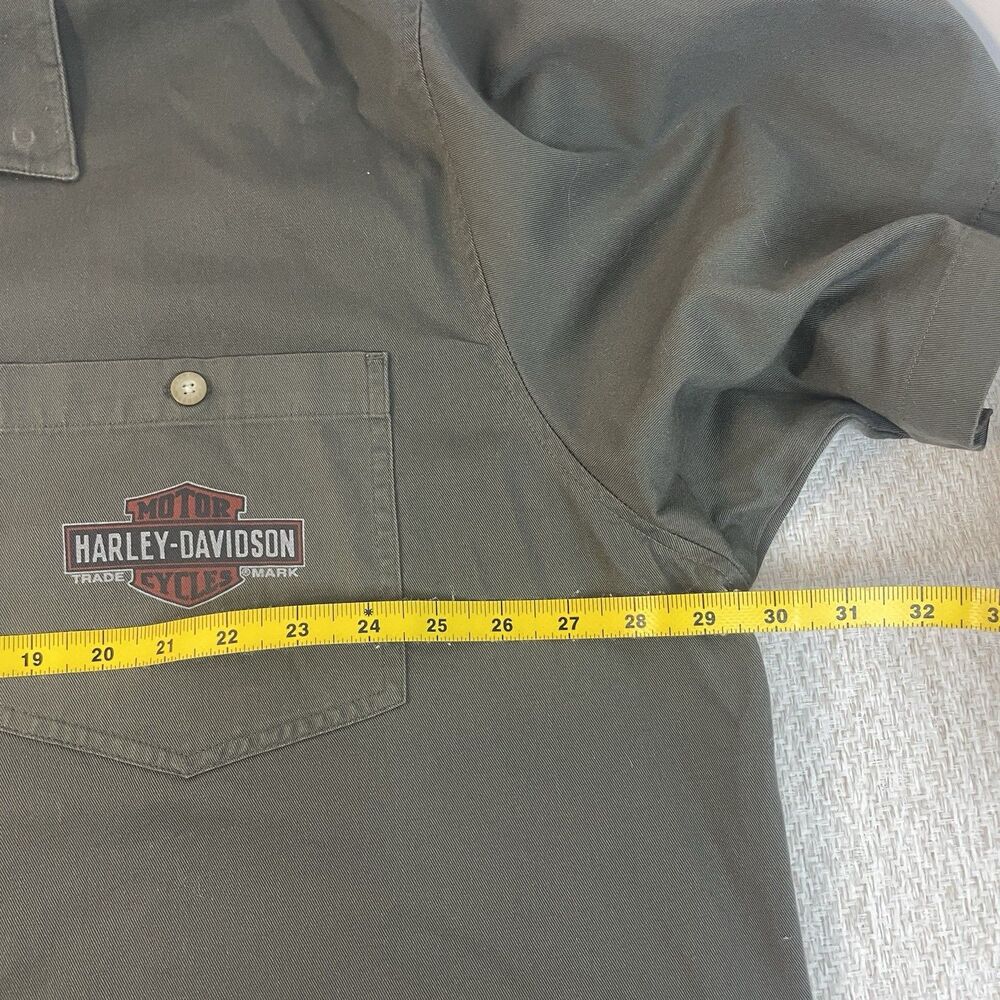 Harley Davidson Shirt Mens 3XL Drab Green Oil Refinery Mechanic Collar Biker - Picture 6 of 7